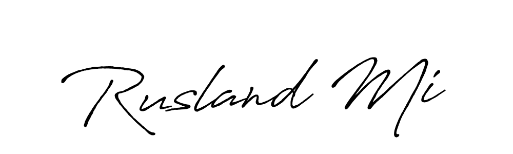 Similarly Antro_Vectra_Bolder is the best handwritten signature design. Signature creator online .You can use it as an online autograph creator for name Rusland Mi. Rusland Mi signature style 7 images and pictures png