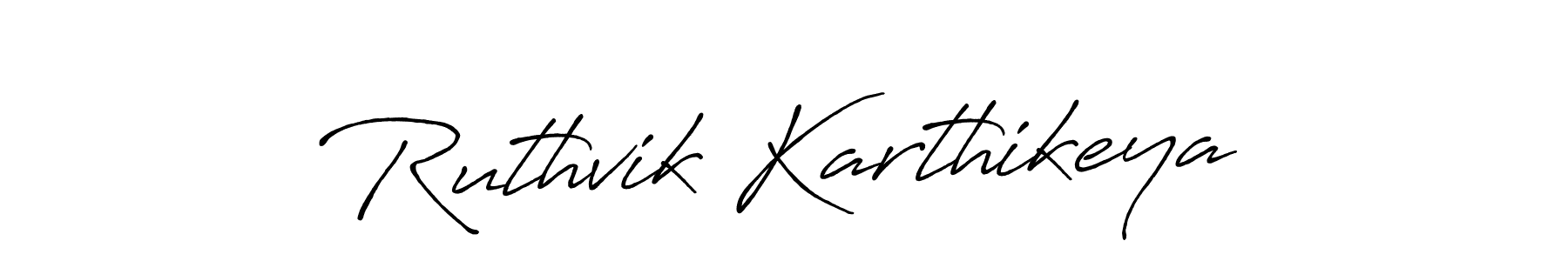 Create a beautiful signature design for name Ruthvik Karthikeya. With this signature (Antro_Vectra_Bolder) fonts, you can make a handwritten signature for free. Ruthvik Karthikeya signature style 7 images and pictures png