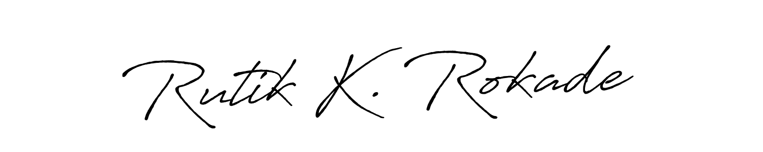 You should practise on your own different ways (Antro_Vectra_Bolder) to write your name (Rutik K. Rokade) in signature. don't let someone else do it for you. Rutik K. Rokade signature style 7 images and pictures png