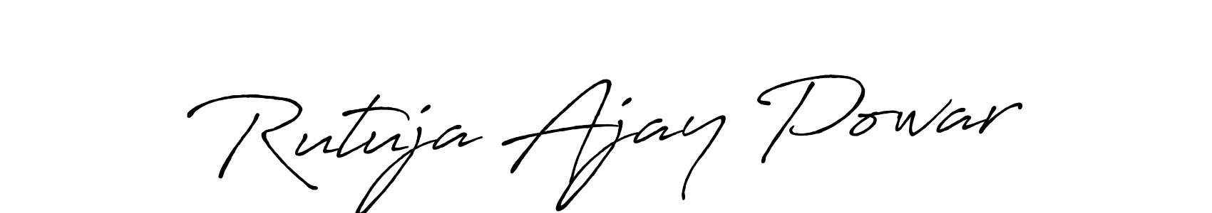 The best way (Antro_Vectra_Bolder) to make a short signature is to pick only two or three words in your name. The name Rutuja Ajay Powar include a total of six letters. For converting this name. Rutuja Ajay Powar signature style 7 images and pictures png