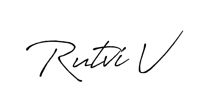 if you are searching for the best signature style for your name Rutvi V. so please give up your signature search. here we have designed multiple signature styles  using Antro_Vectra_Bolder. Rutvi V signature style 7 images and pictures png