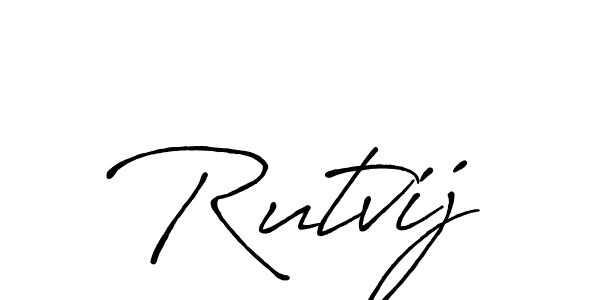 How to make Rutvij name signature. Use Antro_Vectra_Bolder style for creating short signs online. This is the latest handwritten sign. Rutvij signature style 7 images and pictures png