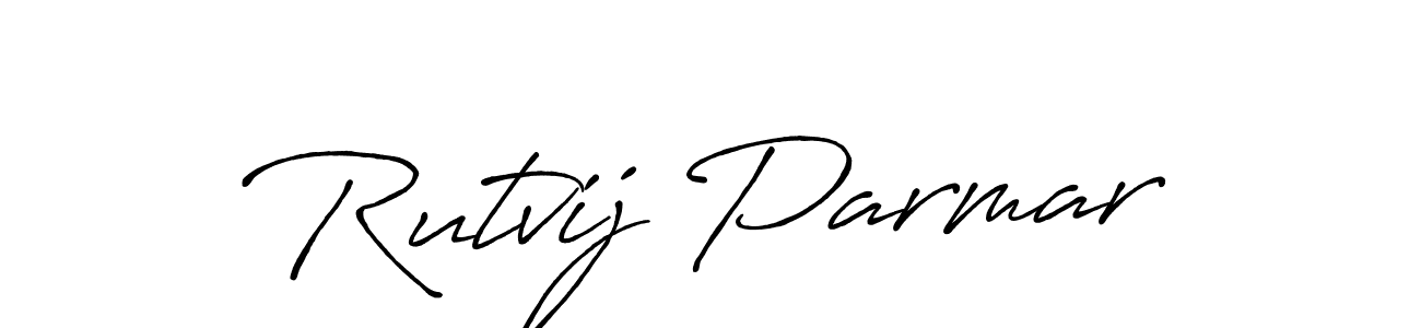 Create a beautiful signature design for name Rutvij Parmar. With this signature (Antro_Vectra_Bolder) fonts, you can make a handwritten signature for free. Rutvij Parmar signature style 7 images and pictures png