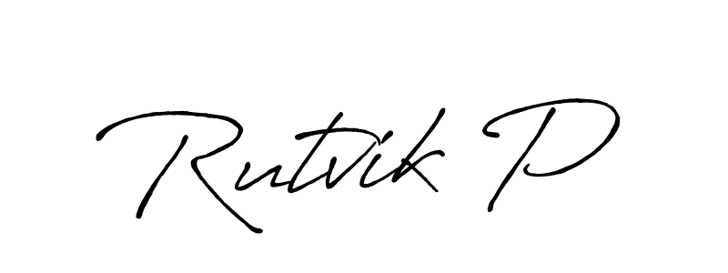 Make a beautiful signature design for name Rutvik P. With this signature (Antro_Vectra_Bolder) style, you can create a handwritten signature for free. Rutvik P signature style 7 images and pictures png