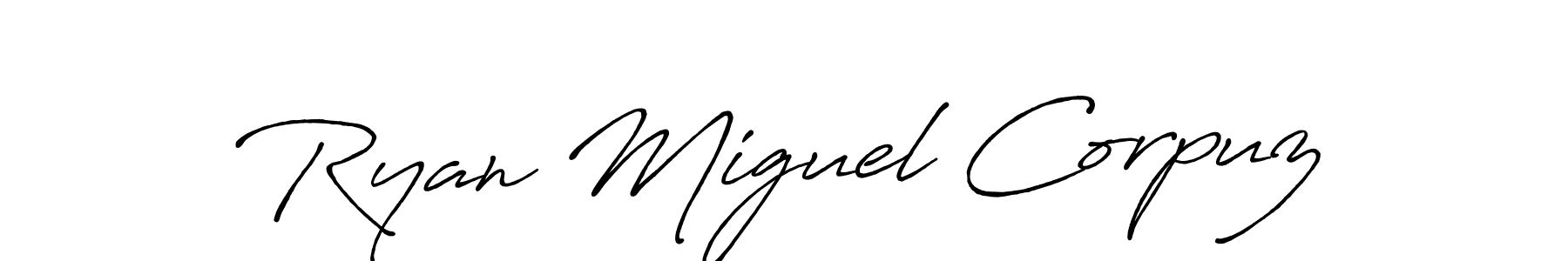 The best way (Antro_Vectra_Bolder) to make a short signature is to pick only two or three words in your name. The name Ryan Miguel Corpuz include a total of six letters. For converting this name. Ryan Miguel Corpuz signature style 7 images and pictures png