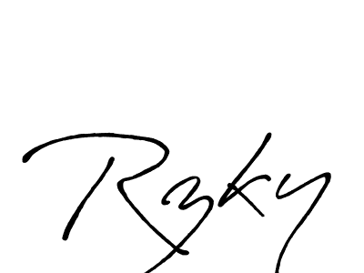 Make a beautiful signature design for name Rzky. With this signature (Antro_Vectra_Bolder) style, you can create a handwritten signature for free. Rzky signature style 7 images and pictures png