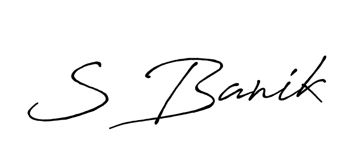 How to make S Banik name signature. Use Antro_Vectra_Bolder style for creating short signs online. This is the latest handwritten sign. S Banik signature style 7 images and pictures png