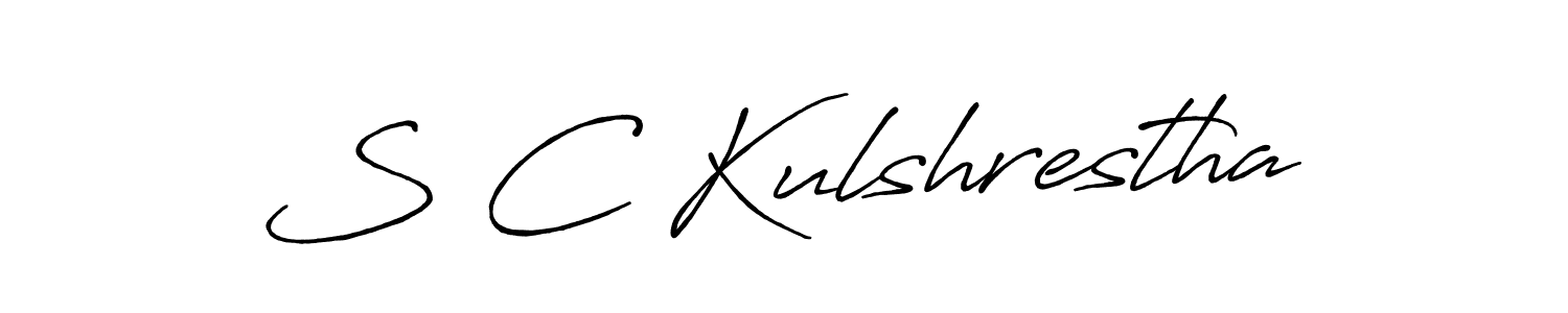 The best way (Antro_Vectra_Bolder) to make a short signature is to pick only two or three words in your name. The name S C Kulshrestha include a total of six letters. For converting this name. S C Kulshrestha signature style 7 images and pictures png