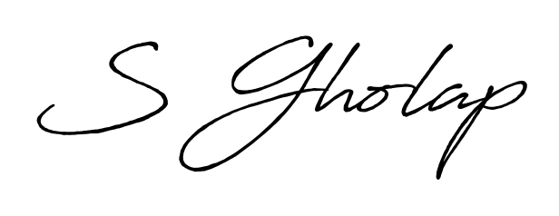 The Antro_Vectra_Bolder font transforms the name S Gholap into an executive sign with sharp precision and distinguished character. S Gholap signature style 7 images and pictures png