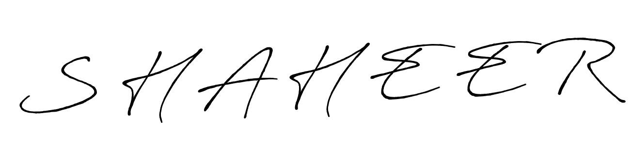 This is the best signature style for the S H A H E E R name. Also you like these signature font (Antro_Vectra_Bolder). Mix name signature. S H A H E E R signature style 7 images and pictures png