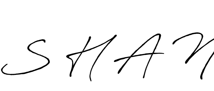 The best way (Antro_Vectra_Bolder) to make a short signature is to pick only two or three words in your name. The name S H A N include a total of six letters. For converting this name. S H A N signature style 7 images and pictures png