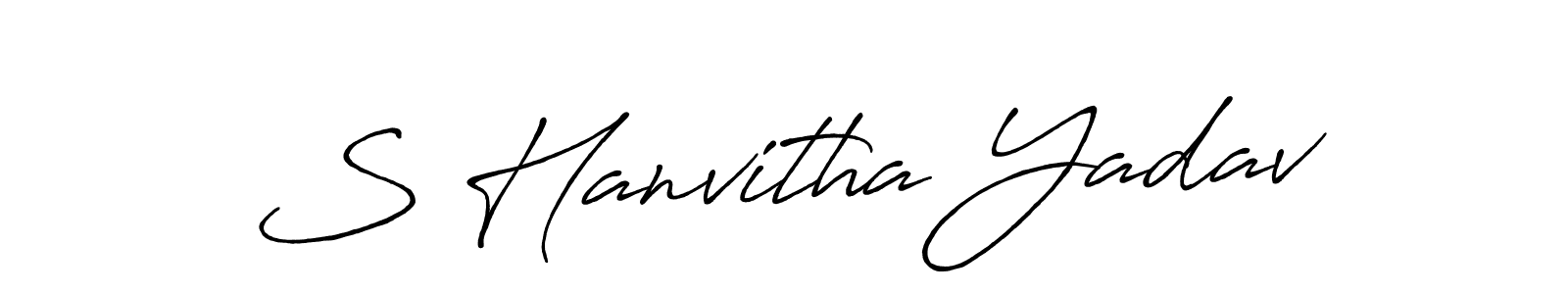 The best way (Antro_Vectra_Bolder) to make a short signature is to pick only two or three words in your name. The name S Hanvitha Yadav include a total of six letters. For converting this name. S Hanvitha Yadav signature style 7 images and pictures png