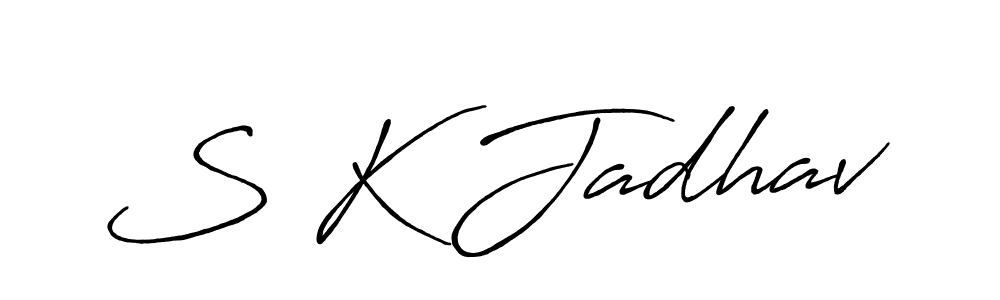 The best way (Antro_Vectra_Bolder) to make a short signature is to pick only two or three words in your name. The name S K Jadhav include a total of six letters. For converting this name. S K Jadhav signature style 7 images and pictures png
