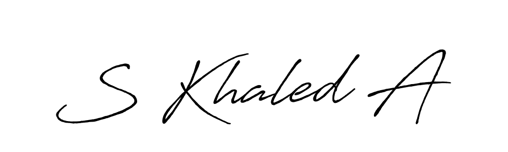 How to make S Khaled A name signature. Use Antro_Vectra_Bolder style for creating short signs online. This is the latest handwritten sign. S Khaled A signature style 7 images and pictures png