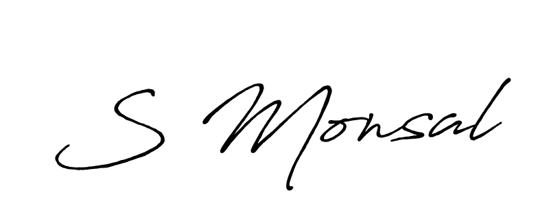 The best way (Antro_Vectra_Bolder) to make a short signature is to pick only two or three words in your name. The name S Monsal include a total of six letters. For converting this name. S Monsal signature style 7 images and pictures png