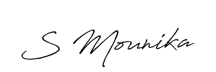if you are searching for the best signature style for your name S Mounika. so please give up your signature search. here we have designed multiple signature styles  using Antro_Vectra_Bolder. S Mounika signature style 7 images and pictures png