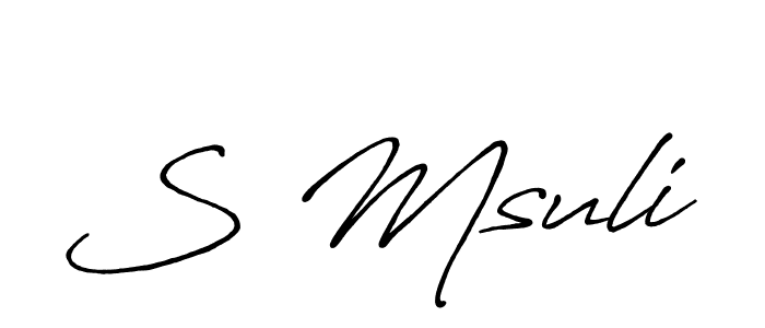 How to make S Msuli name signature. Use Antro_Vectra_Bolder style for creating short signs online. This is the latest handwritten sign. S Msuli signature style 7 images and pictures png