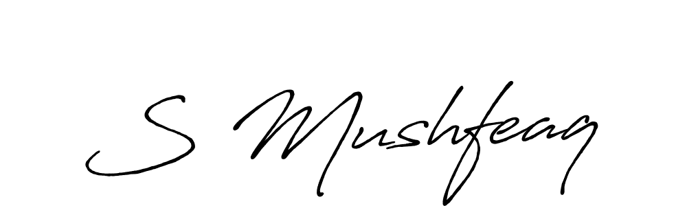 if you are searching for the best signature style for your name S Mushfeaq. so please give up your signature search. here we have designed multiple signature styles  using Antro_Vectra_Bolder. S Mushfeaq signature style 7 images and pictures png