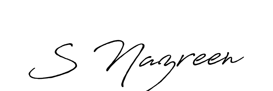 How to make S Nazreen name signature. Use Antro_Vectra_Bolder style for creating short signs online. This is the latest handwritten sign. S Nazreen signature style 7 images and pictures png