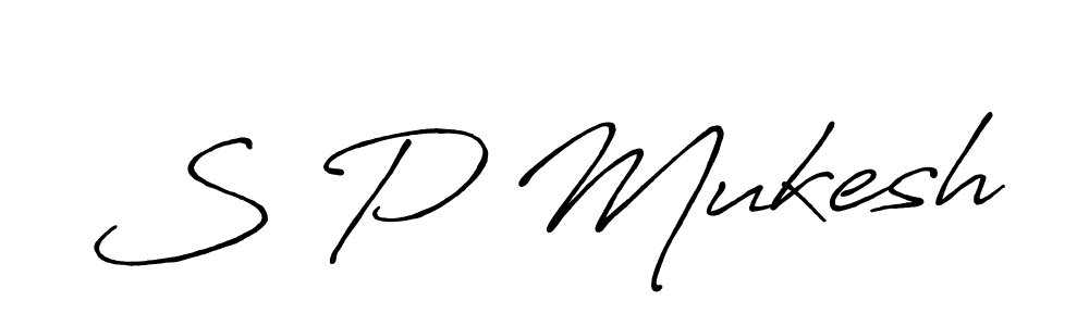 Use a signature maker to create a handwritten signature online. With this signature software, you can design (Antro_Vectra_Bolder) your own signature for name S P Mukesh. S P Mukesh signature style 7 images and pictures png
