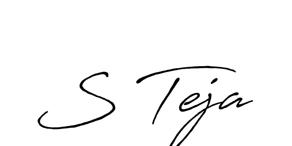 Use a signature maker to create a handwritten signature online. With this signature software, you can design (Antro_Vectra_Bolder) your own signature for name S Teja. S Teja signature style 7 images and pictures png