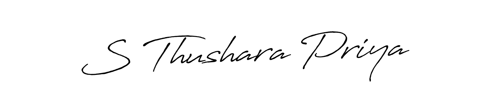 The best way (Antro_Vectra_Bolder) to make a short signature is to pick only two or three words in your name. The name S Thushara Priya include a total of six letters. For converting this name. S Thushara Priya signature style 7 images and pictures png