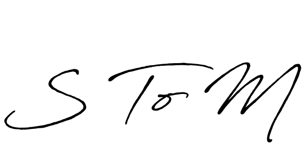 The best way (Antro_Vectra_Bolder) to make a short signature is to pick only two or three words in your name. The name S To M include a total of six letters. For converting this name. S To M signature style 7 images and pictures png