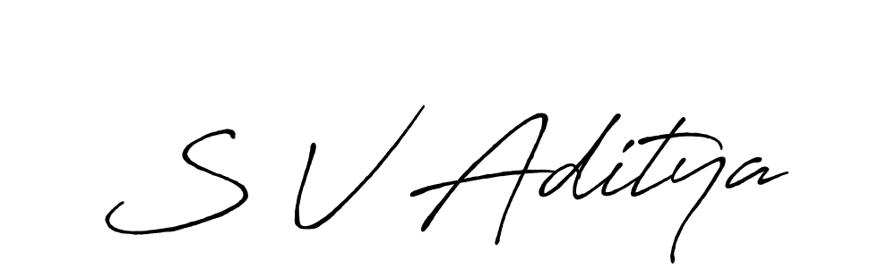 Use a signature maker to create a handwritten signature online. With this signature software, you can design (Antro_Vectra_Bolder) your own signature for name S V Aditya. S V Aditya signature style 7 images and pictures png