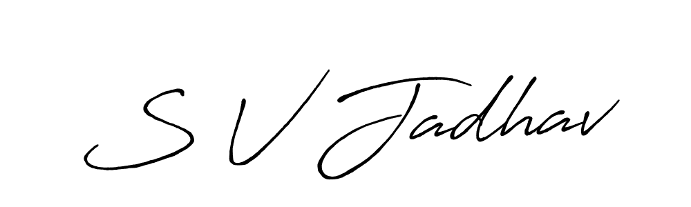 The best way (Antro_Vectra_Bolder) to make a short signature is to pick only two or three words in your name. The name S V Jadhav include a total of six letters. For converting this name. S V Jadhav signature style 7 images and pictures png