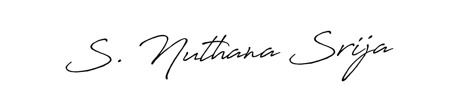 You should practise on your own different ways (Antro_Vectra_Bolder) to write your name (S. Nuthana Srija) in signature. don't let someone else do it for you. S. Nuthana Srija signature style 7 images and pictures png