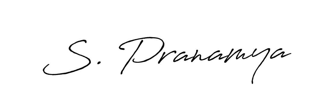 The best way (Antro_Vectra_Bolder) to make a short signature is to pick only two or three words in your name. The name S. Pranamya include a total of six letters. For converting this name. S. Pranamya signature style 7 images and pictures png