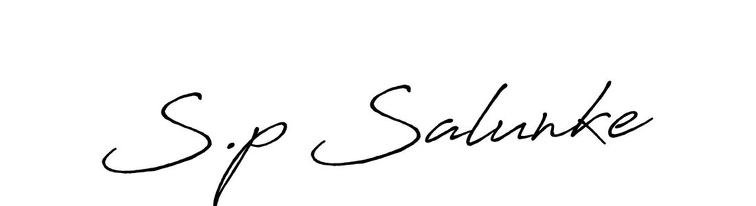 How to make S.p Salunke name signature. Use Antro_Vectra_Bolder style for creating short signs online. This is the latest handwritten sign. S.p Salunke signature style 7 images and pictures png