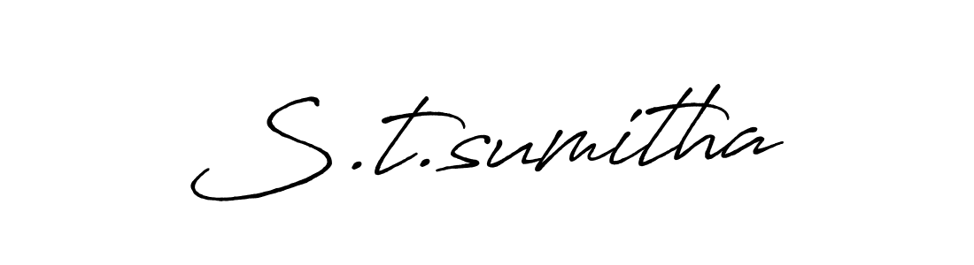 The best way (Antro_Vectra_Bolder) to make a short signature is to pick only two or three words in your name. The name S.t.sumitha include a total of six letters. For converting this name. S.t.sumitha signature style 7 images and pictures png