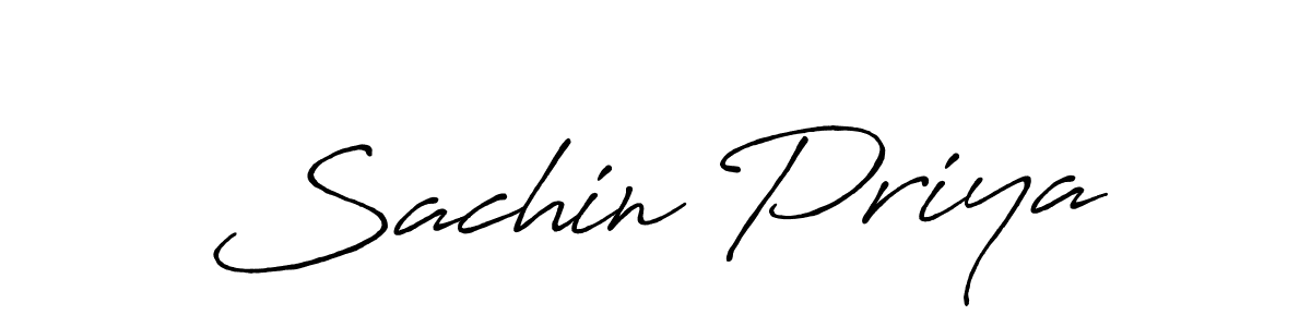 How to make Sachin Priya name signature. Use Antro_Vectra_Bolder style for creating short signs online. This is the latest handwritten sign. Sachin Priya signature style 7 images and pictures png