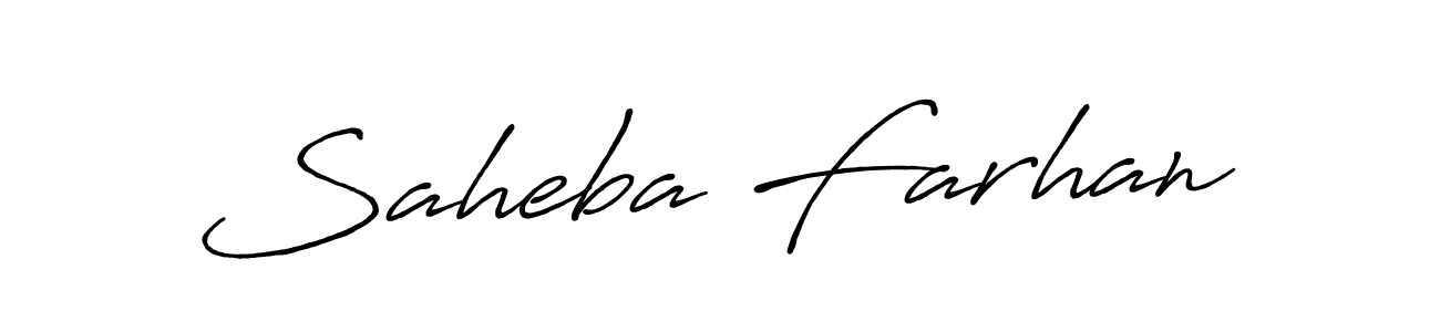 Make a beautiful signature design for name Saheba Farhan. With this signature (Antro_Vectra_Bolder) style, you can create a handwritten signature for free. Saheba Farhan signature style 7 images and pictures png