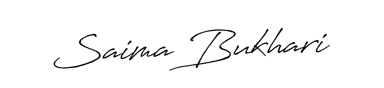 Use a signature maker to create a handwritten signature online. With this signature software, you can design (Antro_Vectra_Bolder) your own signature for name Saima Bukhari. Saima Bukhari signature style 7 images and pictures png