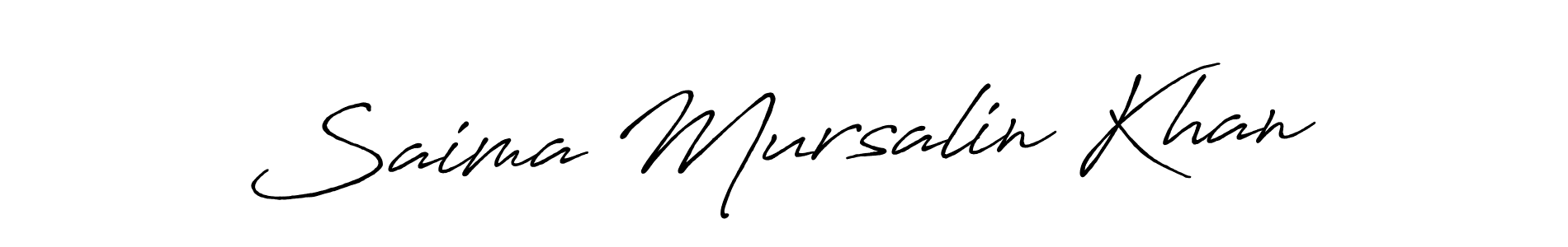 How to make Saima Mursalin Khan name signature. Use Antro_Vectra_Bolder style for creating short signs online. This is the latest handwritten sign. Saima Mursalin Khan signature style 7 images and pictures png