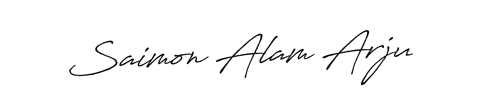 How to make Saimon Alam Arju name signature. Use Antro_Vectra_Bolder style for creating short signs online. This is the latest handwritten sign. Saimon Alam Arju signature style 7 images and pictures png