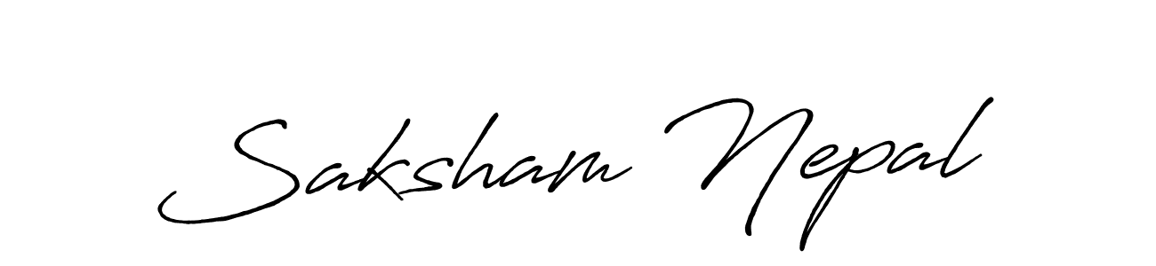 Use a signature maker to create a handwritten signature online. With this signature software, you can design (Antro_Vectra_Bolder) your own signature for name Saksham Nepal. Saksham Nepal signature style 7 images and pictures png