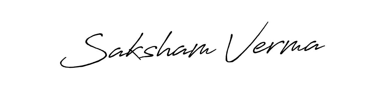 Make a beautiful signature design for name Saksham Verma. With this signature (Antro_Vectra_Bolder) style, you can create a handwritten signature for free. Saksham Verma signature style 7 images and pictures png