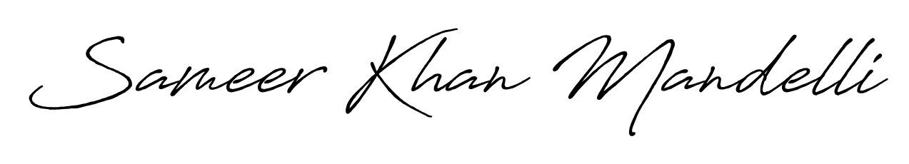 A stylish, flowing autograph style designed for name Sameer Khan Mandelli using Antro_Vectra_Bolder typography. Perfect for digital creative projects. Sameer Khan Mandelli signature style 7 images and pictures png
