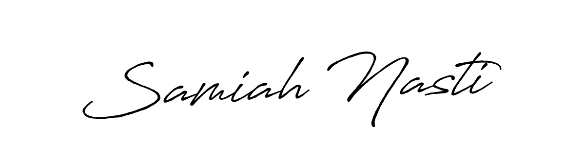 Use a signature maker to create a handwritten signature online. With this signature software, you can design (Antro_Vectra_Bolder) your own signature for name Samiah Nasti. Samiah Nasti signature style 7 images and pictures png
