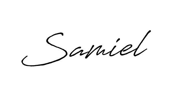 if you are searching for the best signature style for your name Samiel. so please give up your signature search. here we have designed multiple signature styles  using Antro_Vectra_Bolder. Samiel signature style 7 images and pictures png