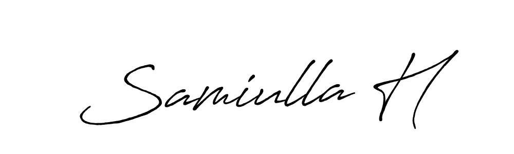 The best way (Antro_Vectra_Bolder) to make a short signature is to pick only two or three words in your name. The name Samiulla H include a total of six letters. For converting this name. Samiulla H signature style 7 images and pictures png