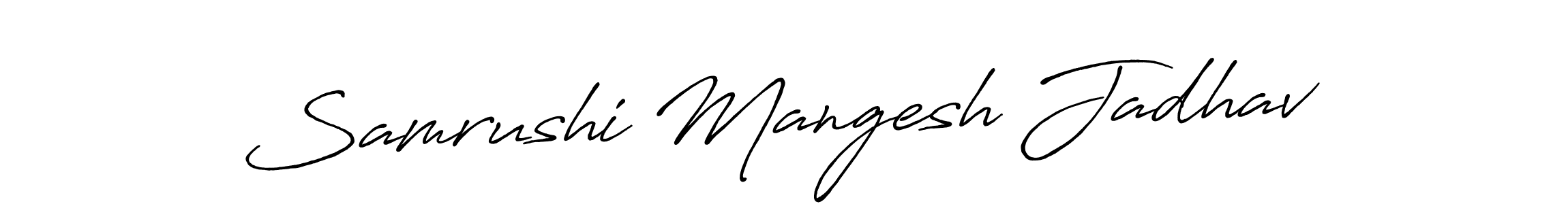 The best way (Antro_Vectra_Bolder) to make a short signature is to pick only two or three words in your name. The name Samrushi Mangesh Jadhav include a total of six letters. For converting this name. Samrushi Mangesh Jadhav signature style 7 images and pictures png