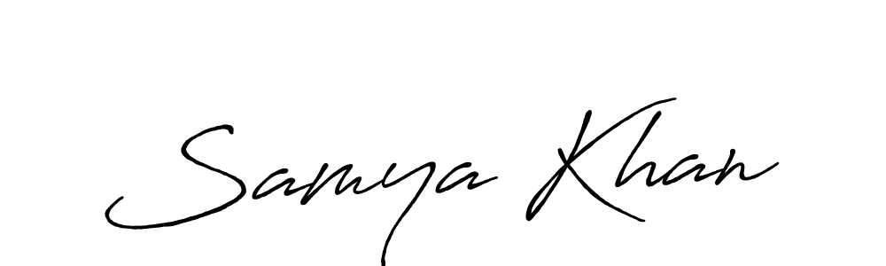 Make a beautiful signature design for name Samya Khan. With this signature (Antro_Vectra_Bolder) style, you can create a handwritten signature for free. Samya Khan signature style 7 images and pictures png