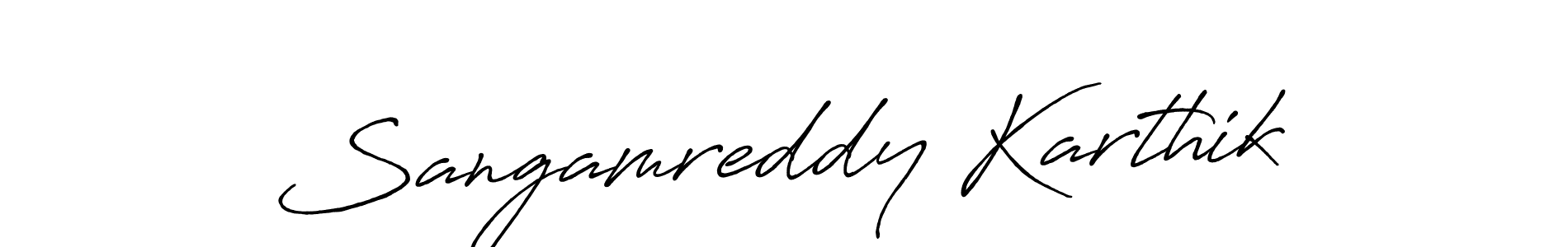 The best way (Antro_Vectra_Bolder) to make a short signature is to pick only two or three words in your name. The name Sangamreddy Karthik include a total of six letters. For converting this name. Sangamreddy Karthik signature style 7 images and pictures png