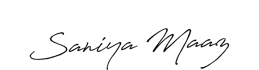Make a beautiful signature design for name Saniya Maaz. With this signature (Antro_Vectra_Bolder) style, you can create a handwritten signature for free. Saniya Maaz signature style 7 images and pictures png