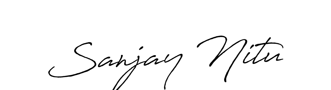 How to make Sanjay Nitu name signature. Use Antro_Vectra_Bolder style for creating short signs online. This is the latest handwritten sign. Sanjay Nitu signature style 7 images and pictures png