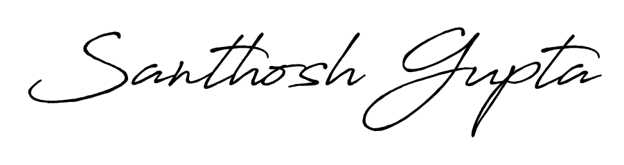 The Antro_Vectra_Bolder handwriting style adds charm and authenticity to name Santhosh Gupta. A wonderful choice for personal thank-you notes. Santhosh Gupta signature style 7 images and pictures png